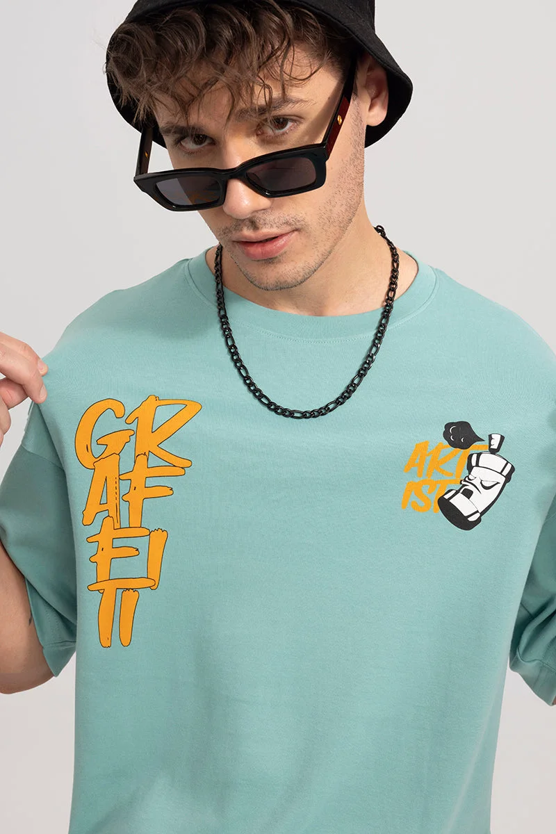 SNITCH Graffiti Teal Green Oversized T-Shirt